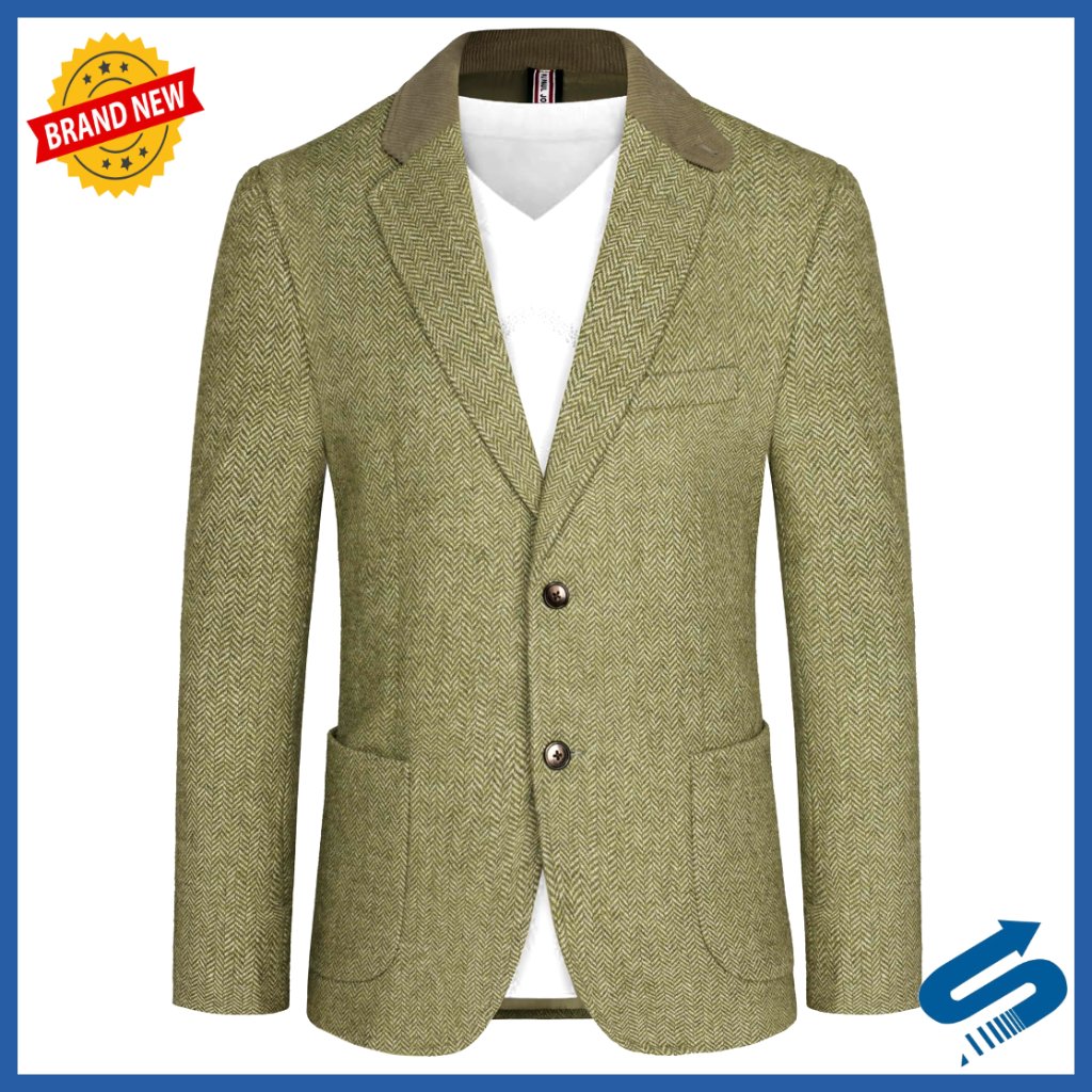 Herringbone Tweed Wool Blend Sport Coat Blazer Regular Fit Long Sleeve